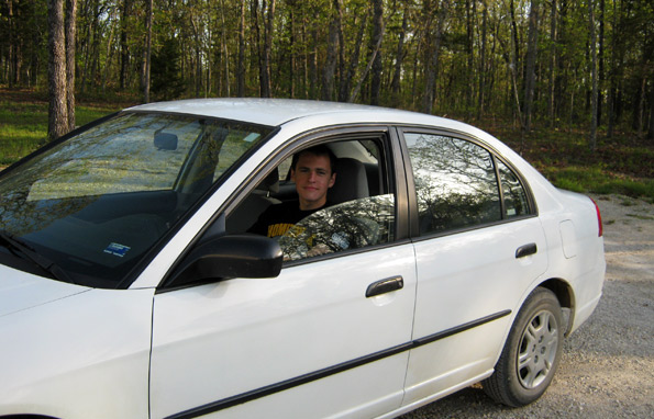 Dave's first day of driving himself to school